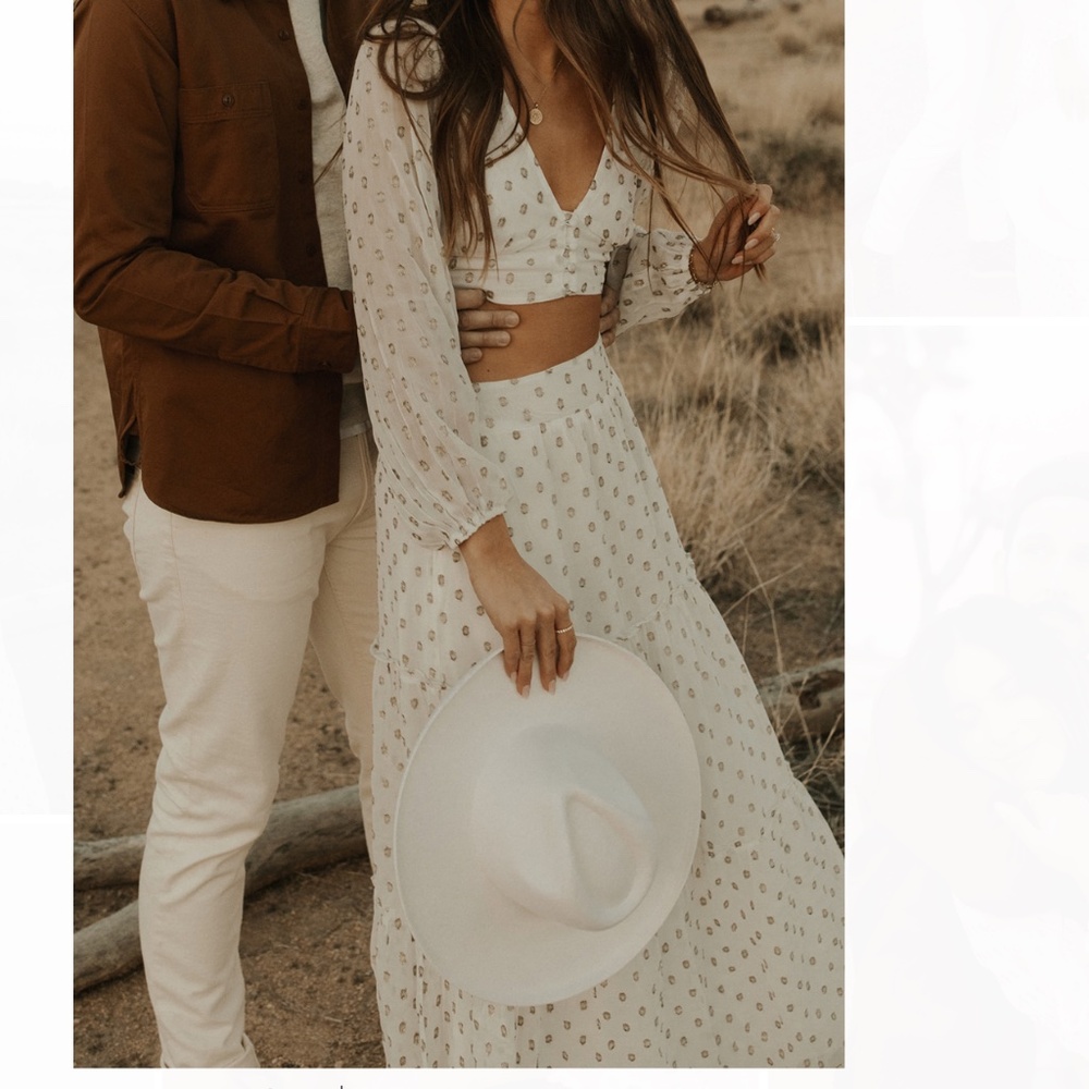 Lulus You Dot the Love White and Gold Two-Piece Dress With Pockets